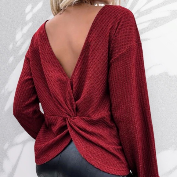 Red Open Back Waffle Knit Reversible Top NEW - Picture 2 of 7